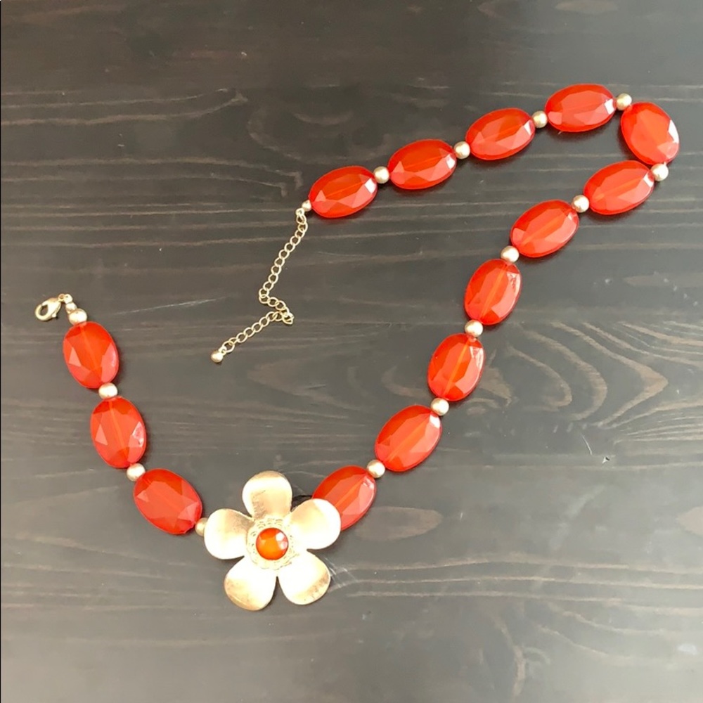 Vintage orange gold flower necklace